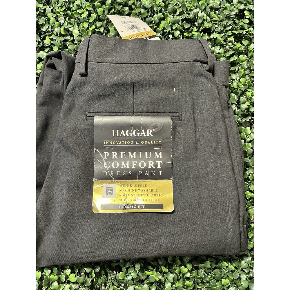 NEW Haggar Premium Comfort Classic Fit Plain Front Stretch Pants 32W x 32L Gray